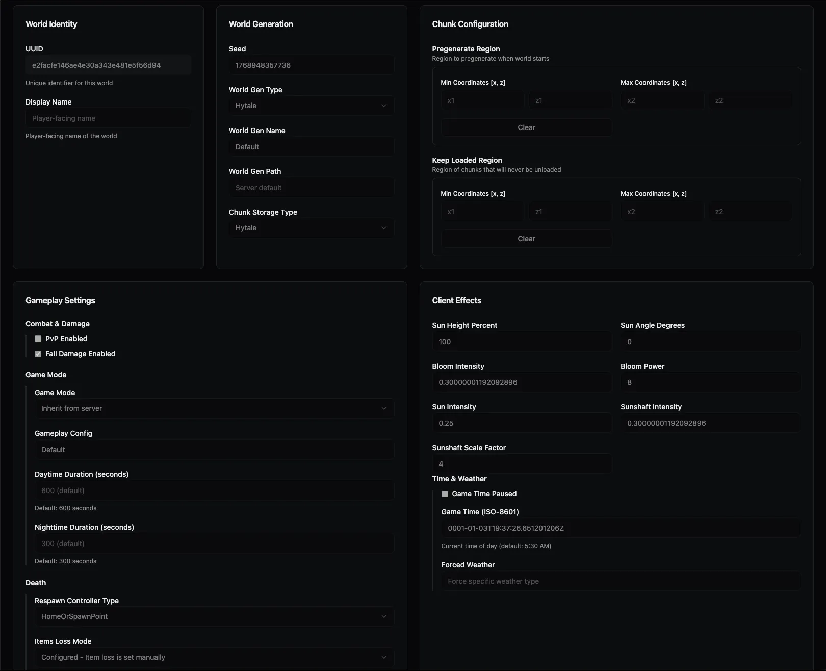 Hypanel World Settings Configuration